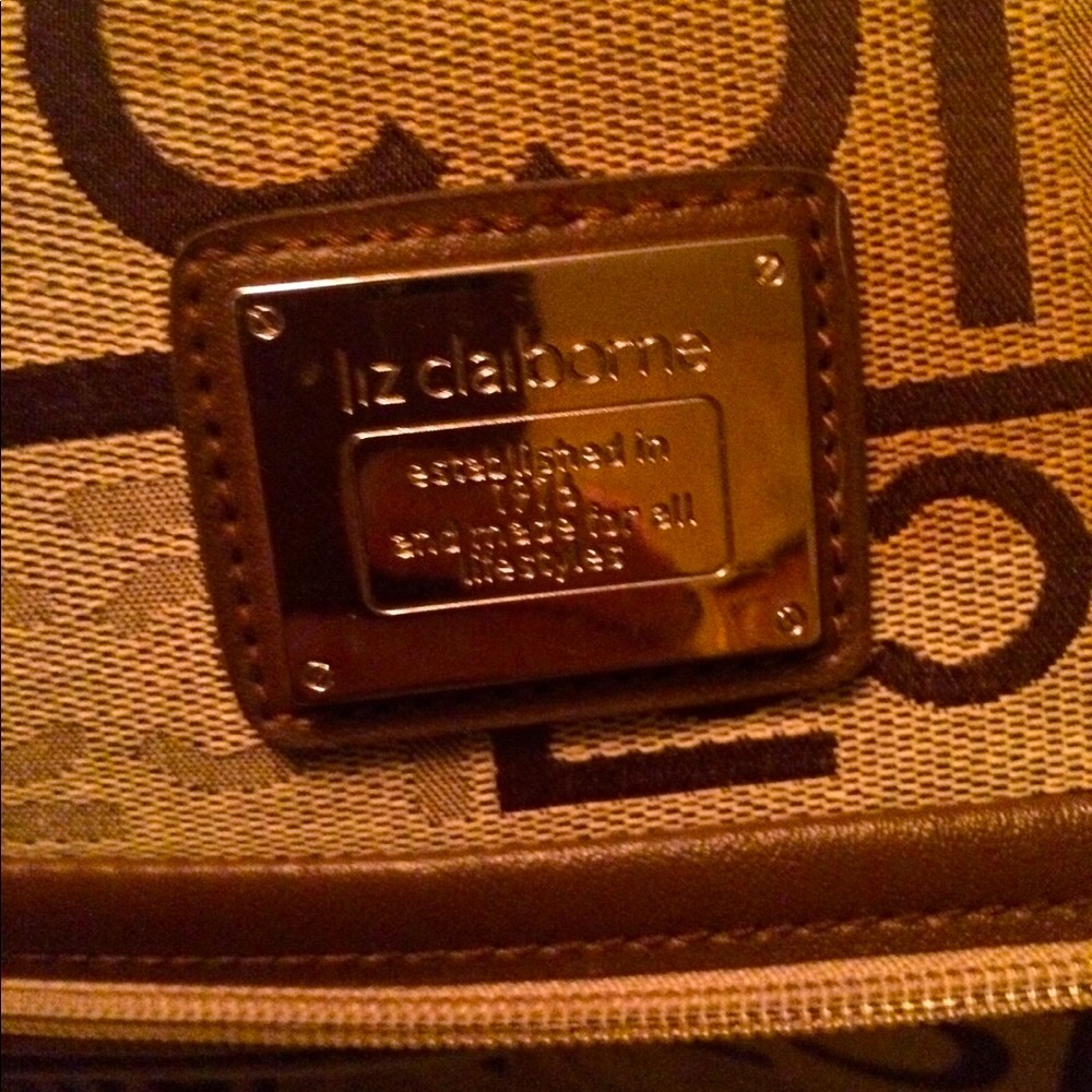 Liz Claiborne computer bag, brown and cream color